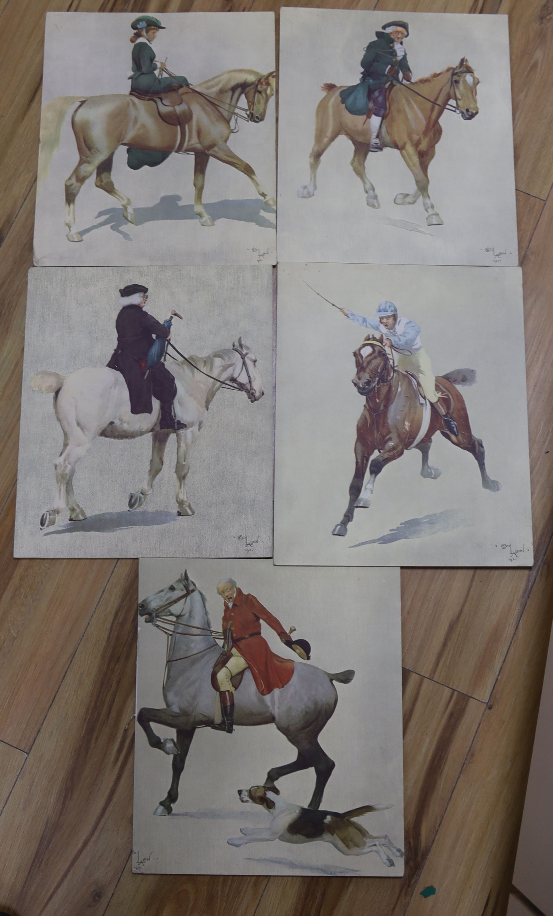 Five Cecil Aldin unframed equestrian prints.